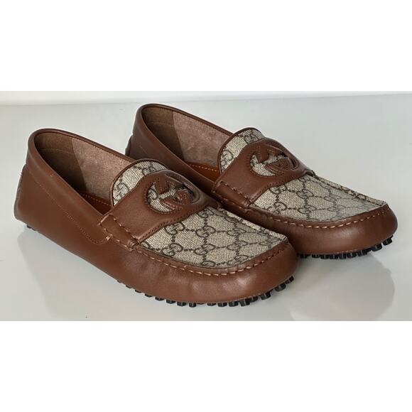 Gucci Men’s Leather GG Driver Loafers Shoes Brown 9 US (8.5 Gucci) 730148 NIB - Picture 1 of 10